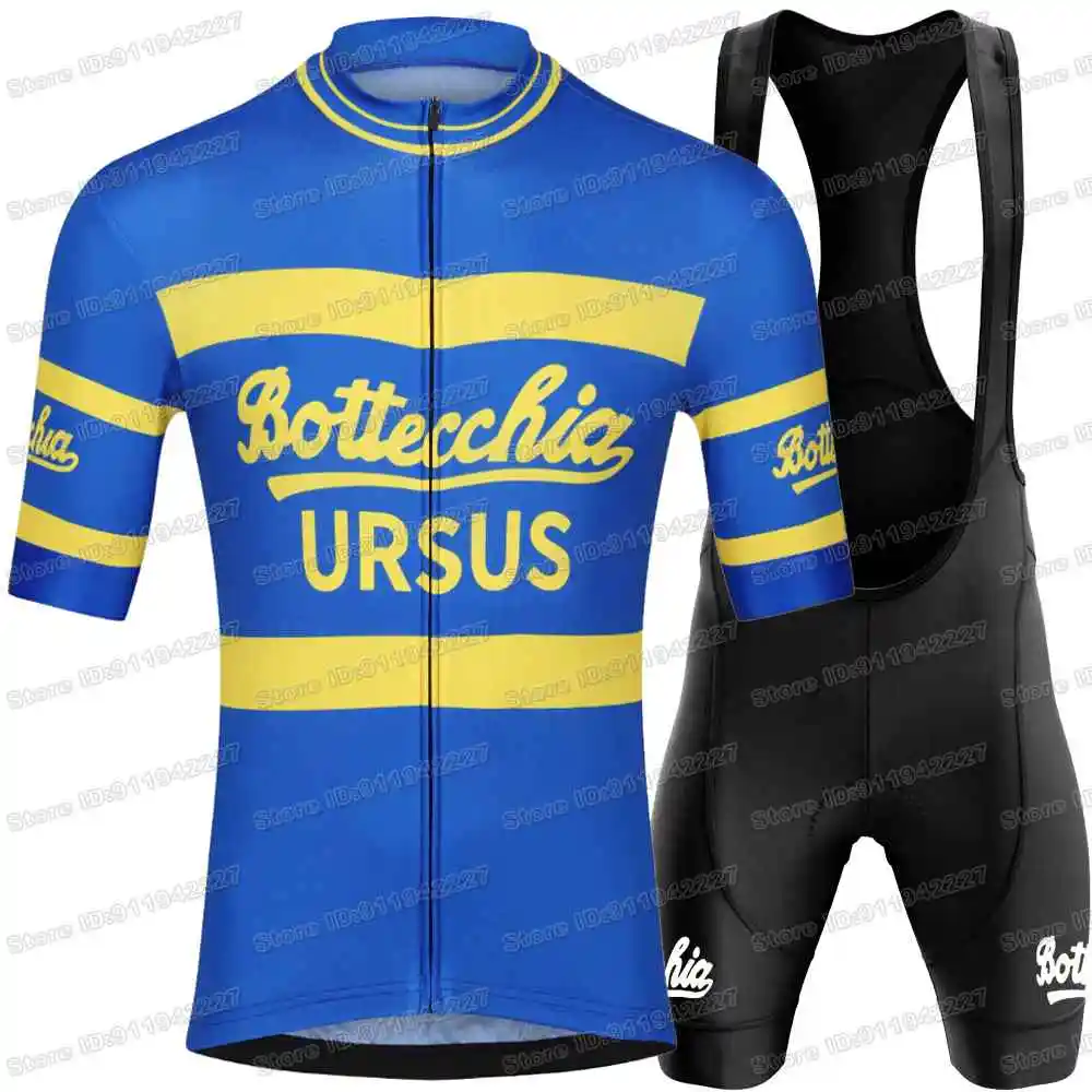 2025 Retro Team Ursus Cycling Jersey Set Blue Men Vintage Cycling Clothing Summer Road Bike Shirt Suit Bicycle Bib Shorts