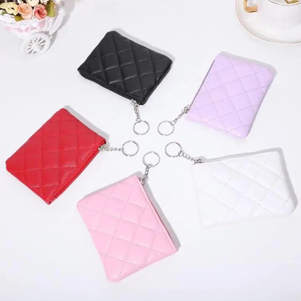 

Pu Leather Coin Purse Zipper Coin Wallet With Keychain Women Men Short Change Purse Card Holder Small Money Bag Monedero Mujer