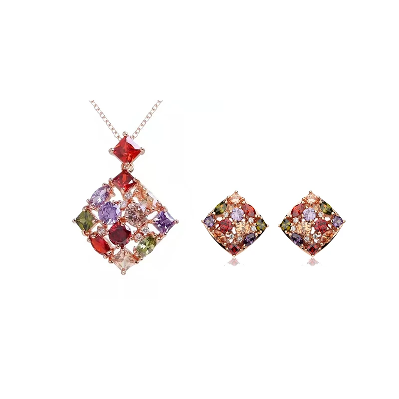 

GMGYQ Fashion Retro Rose Gold Color Multi Zirconia Earring Necklace Sets for Elegant Women Dinner Party Jewelry Accessories
