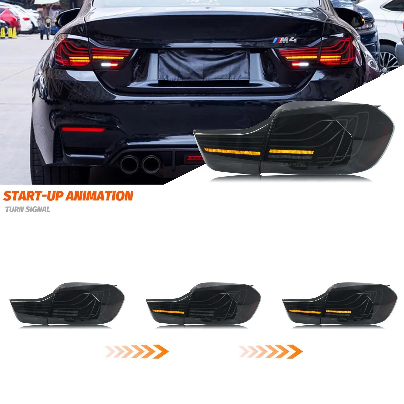 LED-Rückleuchten-Set für BMW 4er-Serie F32 F33 F36 F82 F83 M4 2014-2020 mit Sequenzieller Blinkfunktion, Schwarze Heckleuchten-Einheit – Detail 3