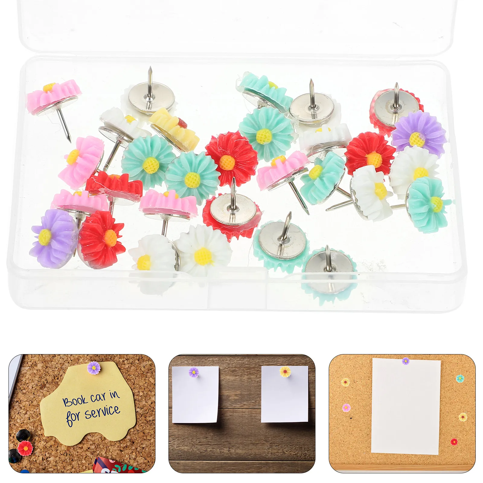 30Pcs 꽃 모양의 장 압정 1.3x1.3cm 마감 스틸 포인트 푸시 핀 홈 오피스 학교 게시판