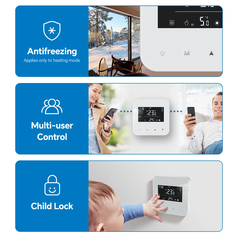 Smart WiFi Gas Boiler Thermostat Daily Programmable Heating/Cooling Battery Powe