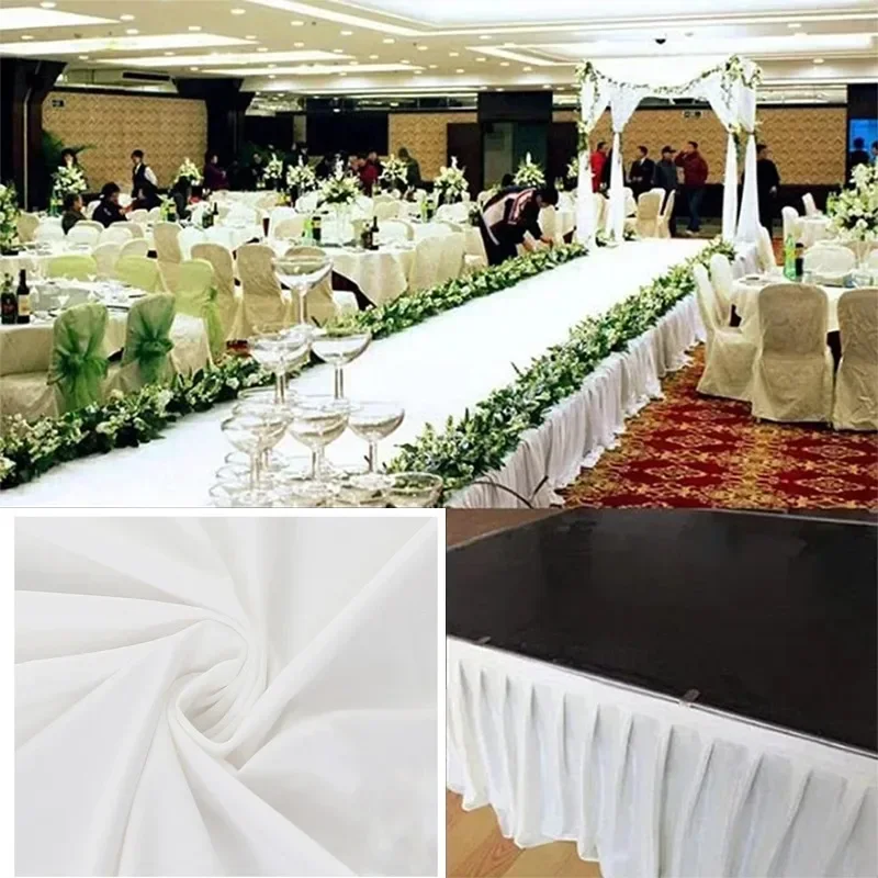 Table Skirt White Pleated Wedding Backdrop Curtains Table Clothes Birthday Banquet Stage Silk Skirting Event Party