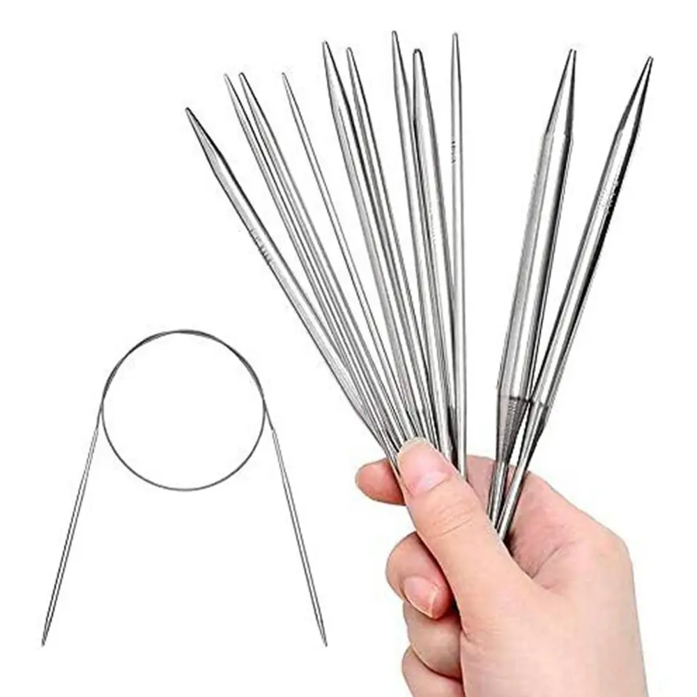 Stainless Steel Circular Knitting Needles 32 Inch for Beginners, 11 Round  Metal Knitting Needles with Magic Loop, 11 Sizes 1.5-5mm Double Pointed