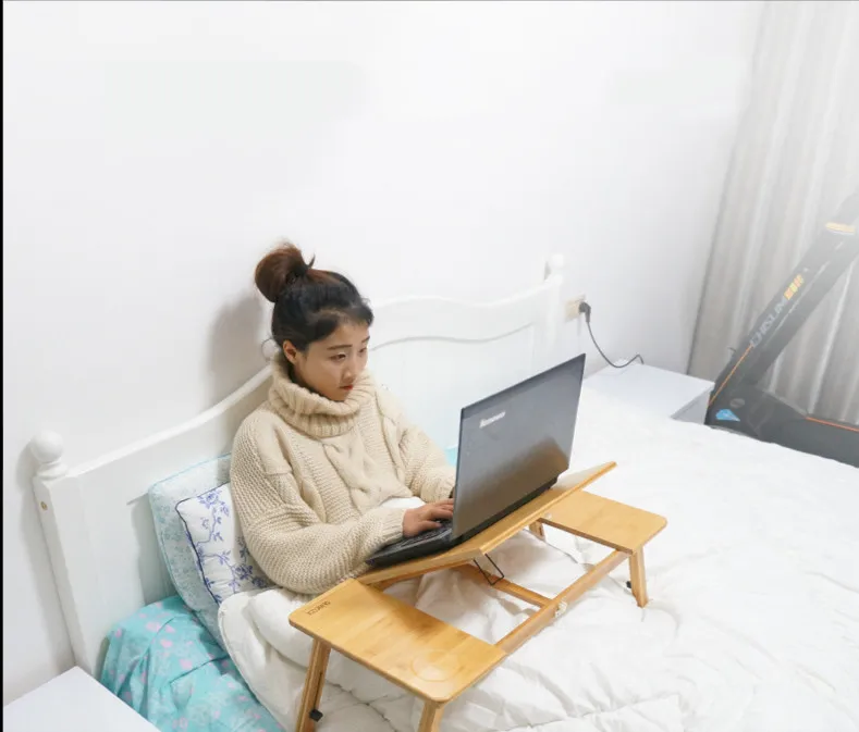Foldable Bamboo Computer Table Portable Bedroom Computer Table Bed Laptop Stand Reading Study