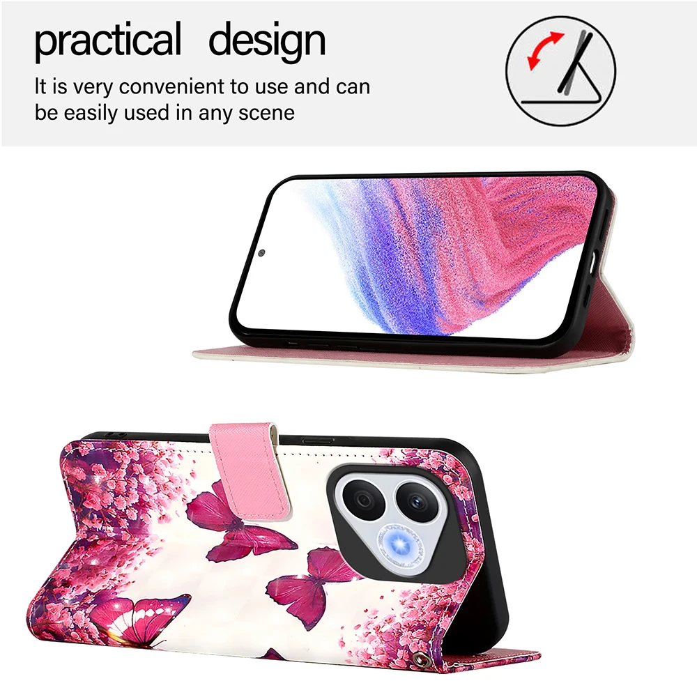 Chic Painted Leather Flip Wallet Stand Case with Card Holder