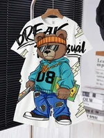 Anime Trend Bear Print Short Sleeve T-shirt Shorts 2 Summer Men's Fashion Street Short Sleeve Suit Heat Insulation Anti-wrinkle 1