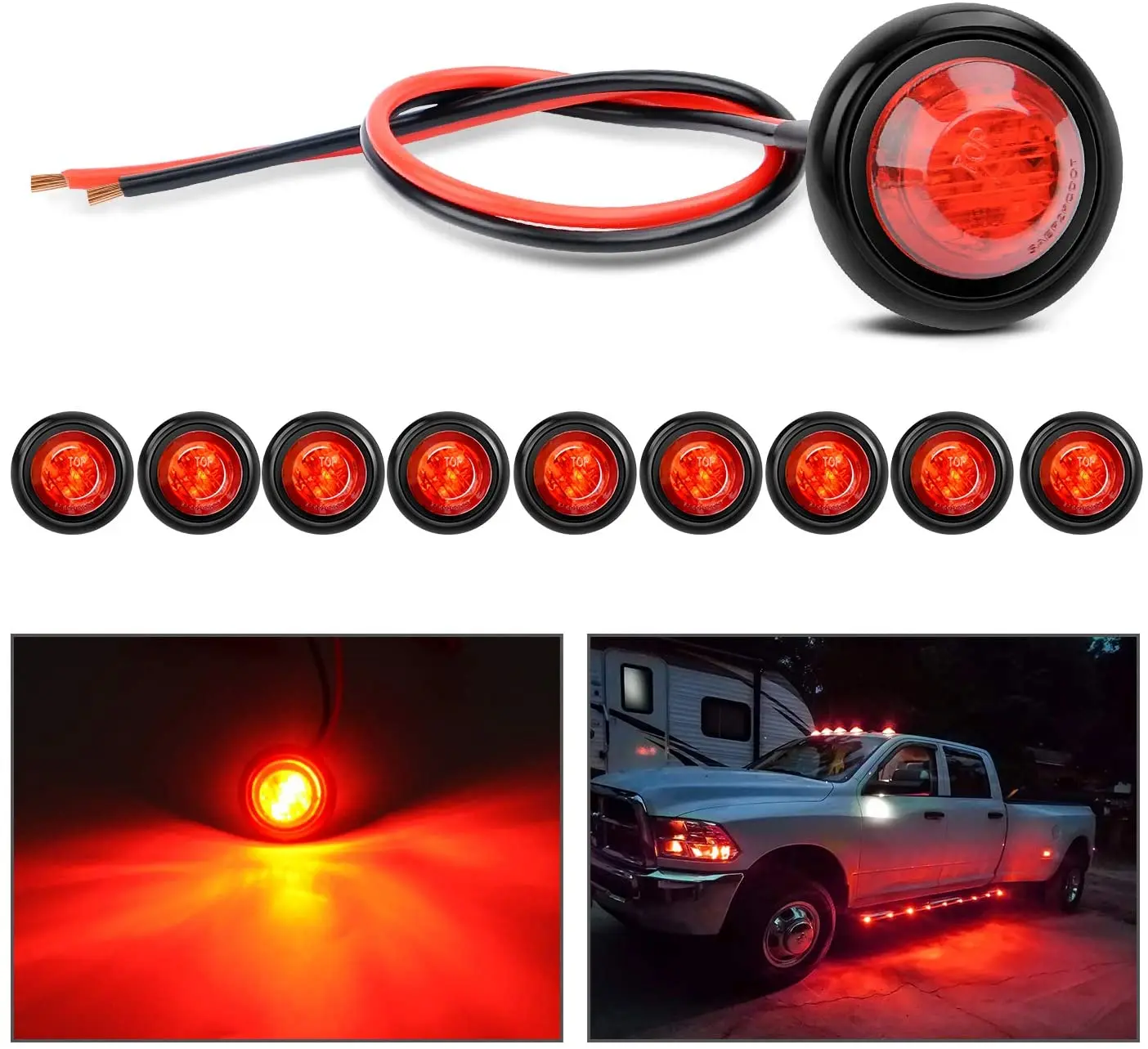 

50PCS LED Indicators 12-24V Round Trailer Side Marker Light Yellow White Red For Trucks Clearance Lights Truck Turn Signal Lamp