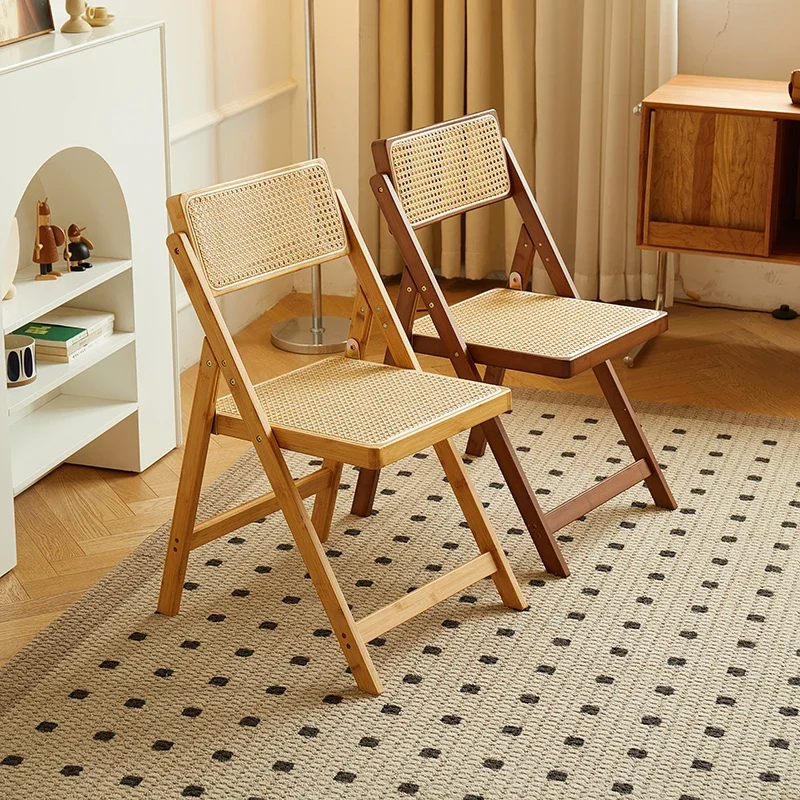 Dining Chair Folding Rattan Household Nanzhu Solid Wood Stool Backrest Dining Chair Sillas Para Comedor Scandinavian Furniture