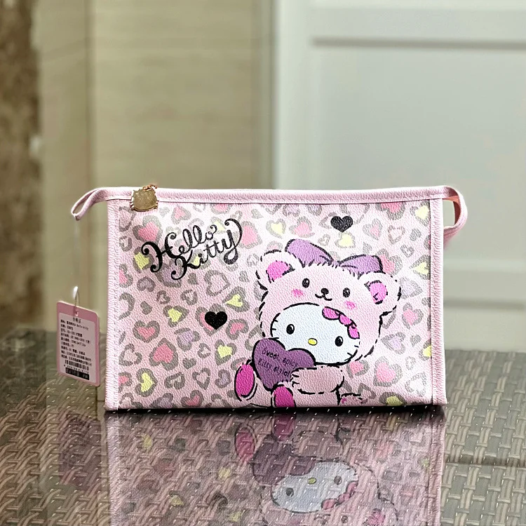 HelloKitty Tote Bag for Woman Girl Cartoon Cute Drag KT Leopard Print Leather Aesthetic Bag Handbag Large Capacity Shoulder Bag