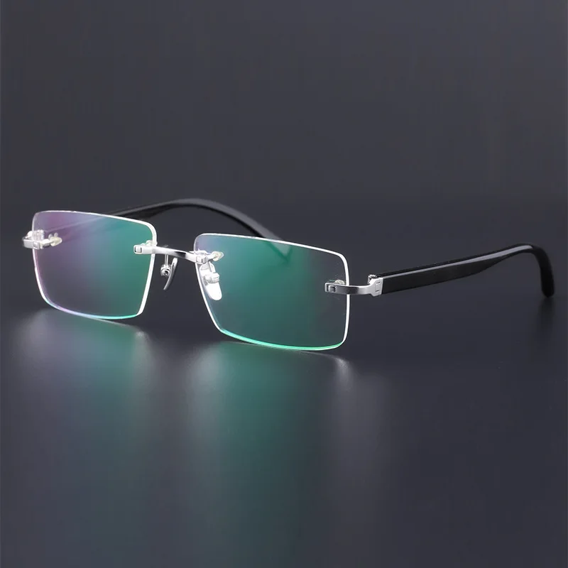 

925 Sterling Silver Eyeglasses Rimless buffalo horn Glasses frame Myopia Prescription optical eyewear