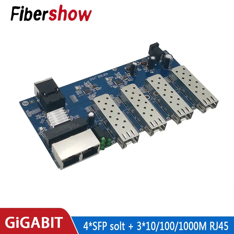 Gigabit Ethernet Switch Fiber switch Industrial Grade 4 sfp Fiber Port 2 RJ45 10/100/1000M PCB board 4F3E media converter