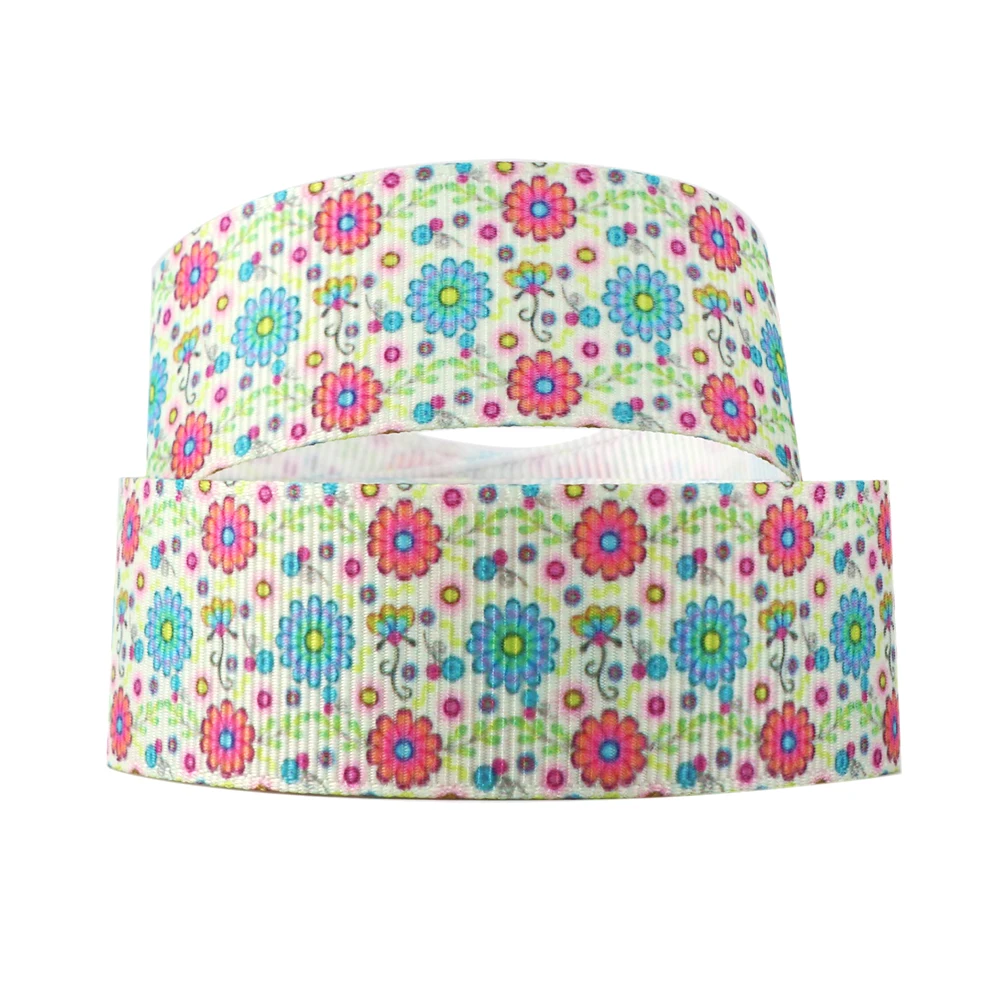 Floral Plant Sunflower Printed Grosgrain Ribbon Wedding Christmas Party Decoration DIY Bow Craft 5yards 25mm