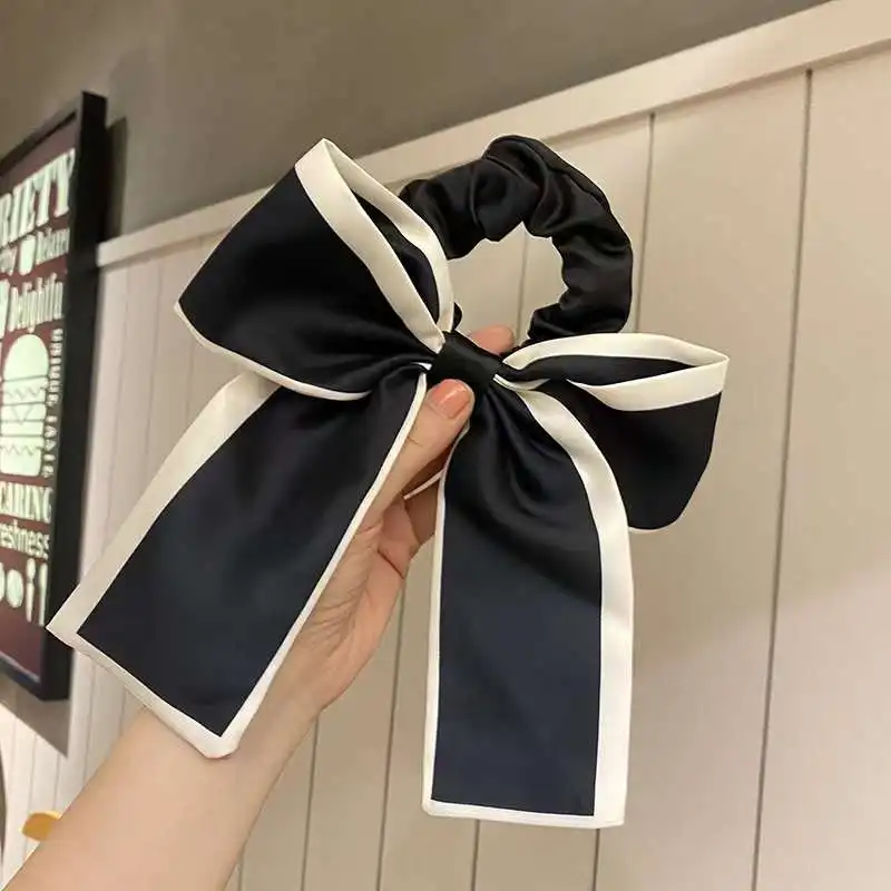 1 piece solid bow fashion ribbon tassel hair tie elastic hair bands for women girls party ponytail headwear hair accessories