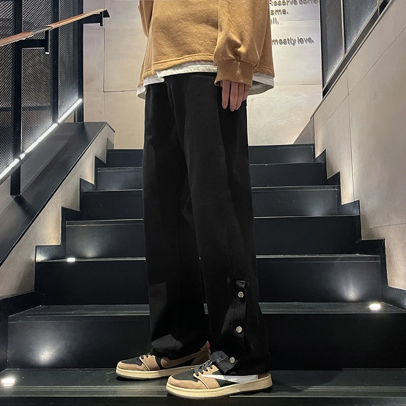 Y2K Straight Loose Jeans for Men Vintage Baggy Denim Pants High Street Wide Leg Trouser Streetwear Side Buckle Pantalones Hombre