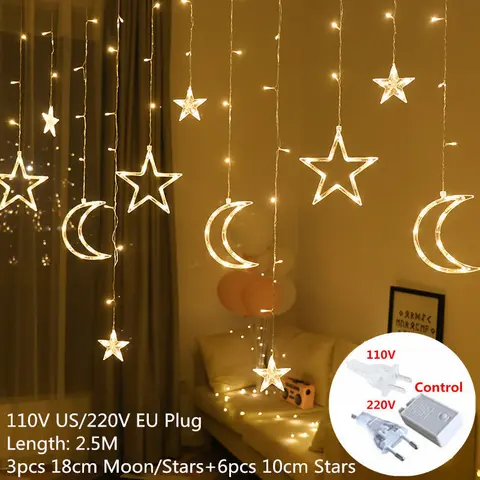 Lights EU 220V Moon Star Lamp LED String Light Decoration for Home Indoor Wedding Led Curtain Lights Holiday Decor