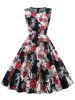 Tonval élégant années 50 Robe rétro vêtements Pinup été Robe florale col rond sans manches femmes coton Vintage imprimé robes