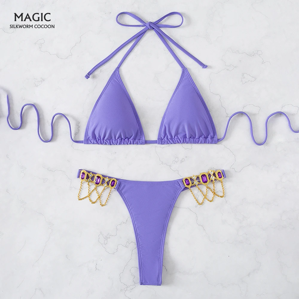 Solid Color Bathing Suits Fashion High Cut Bikini Set Beachwear Holiday