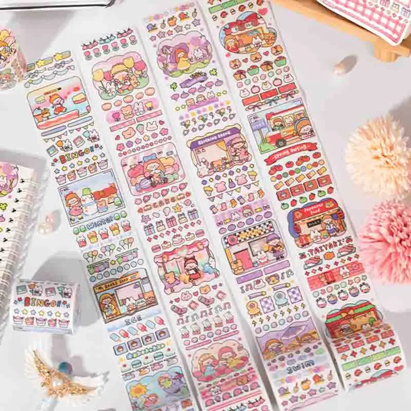 Mr. Paper 4 Style 300cm/roll Cartoon Character Washi Tape Cute Girl Daily Hand Account Decorative Stationery Sticker