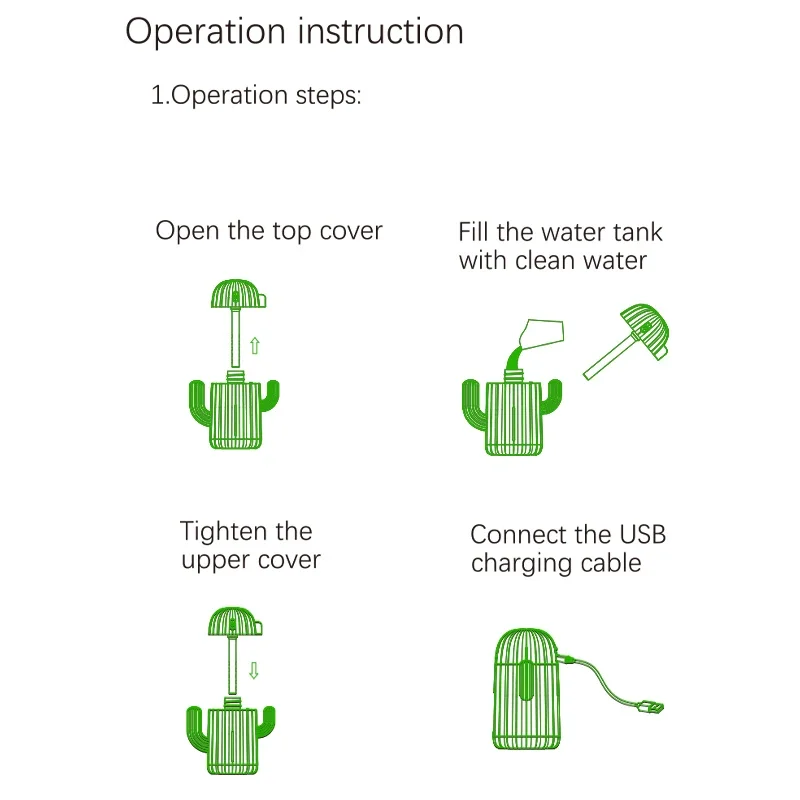 Umidificador de ar sem fio de cactus, recarregável, portátil, aromaterapia, difusor de óleo essencial, bateria, 1200, mah