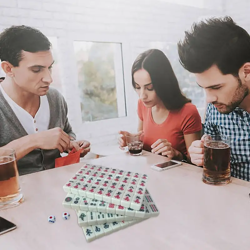 Mini Mahjong Set Lightweight Mahjong Sets Clear Engraving Mini Tile Game Travel Accessories For Travel Schools Trips Dormitories 2