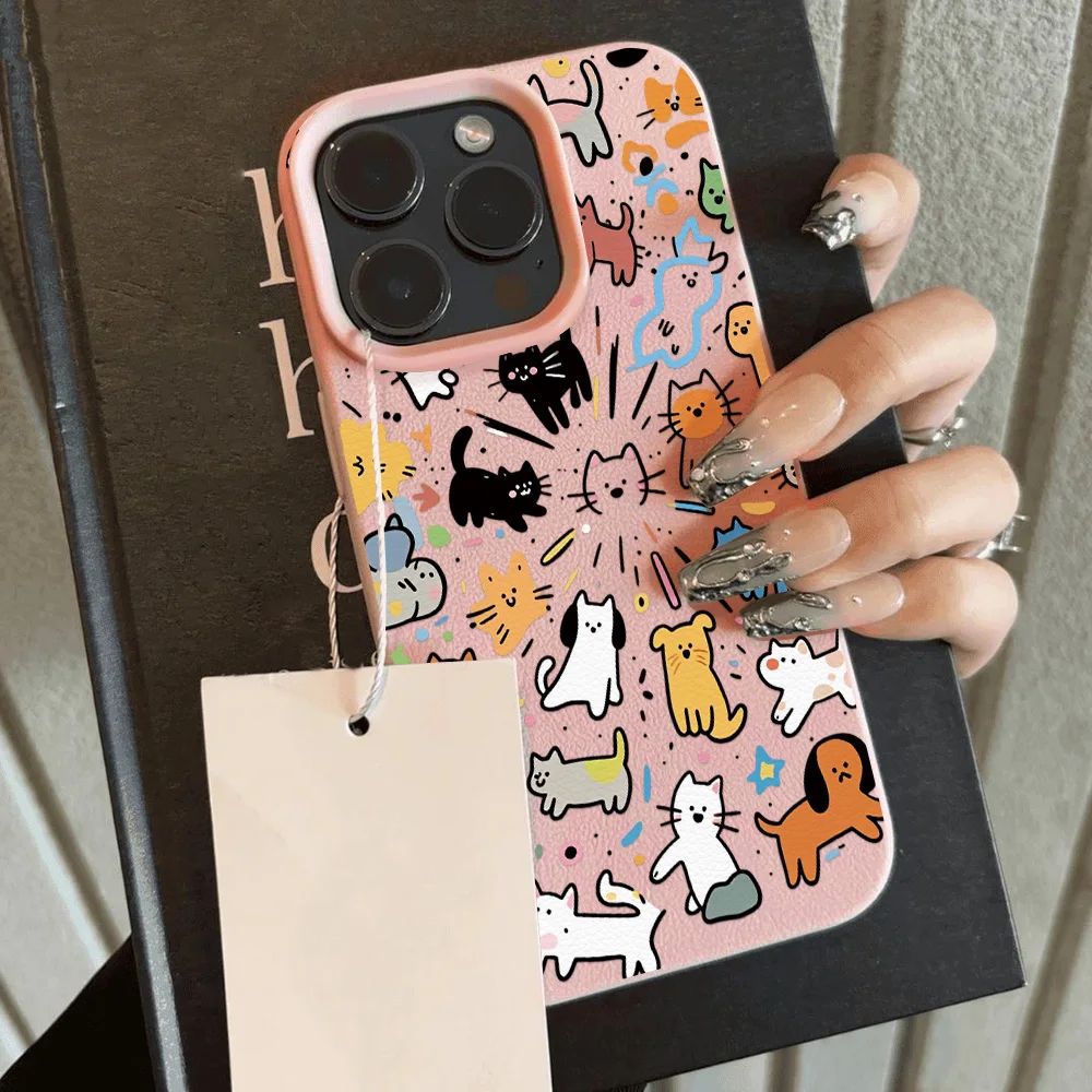 Leather Silicone Graffiti Pet-Themed Shockproof Phone Case