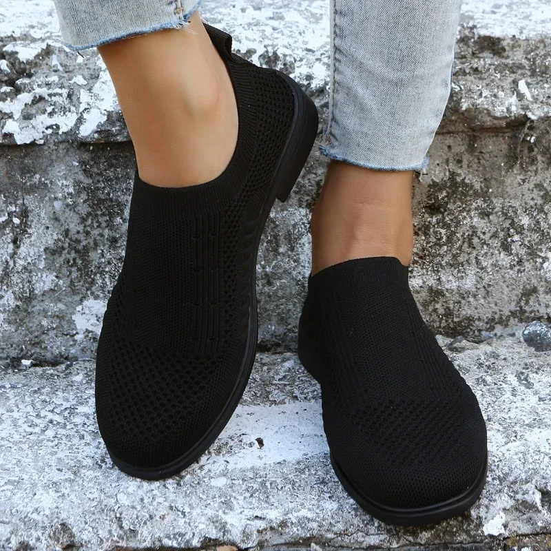 Women Flat Casual Shoes Summer Mesh Platform Breathable Flat Shoes Ladies Comfort Lightweight Sneaker Knit Socks Slip on Loafers