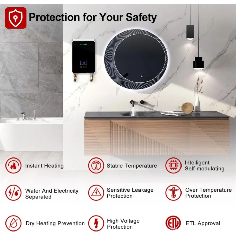 Tankless Water Heater Electric 240V, On Demand Instant Hot Water Heater Digital Display 5.5kW,Overheating Protection