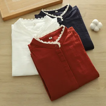 women autumn vintage stand collar victorian shirts lady tops 1