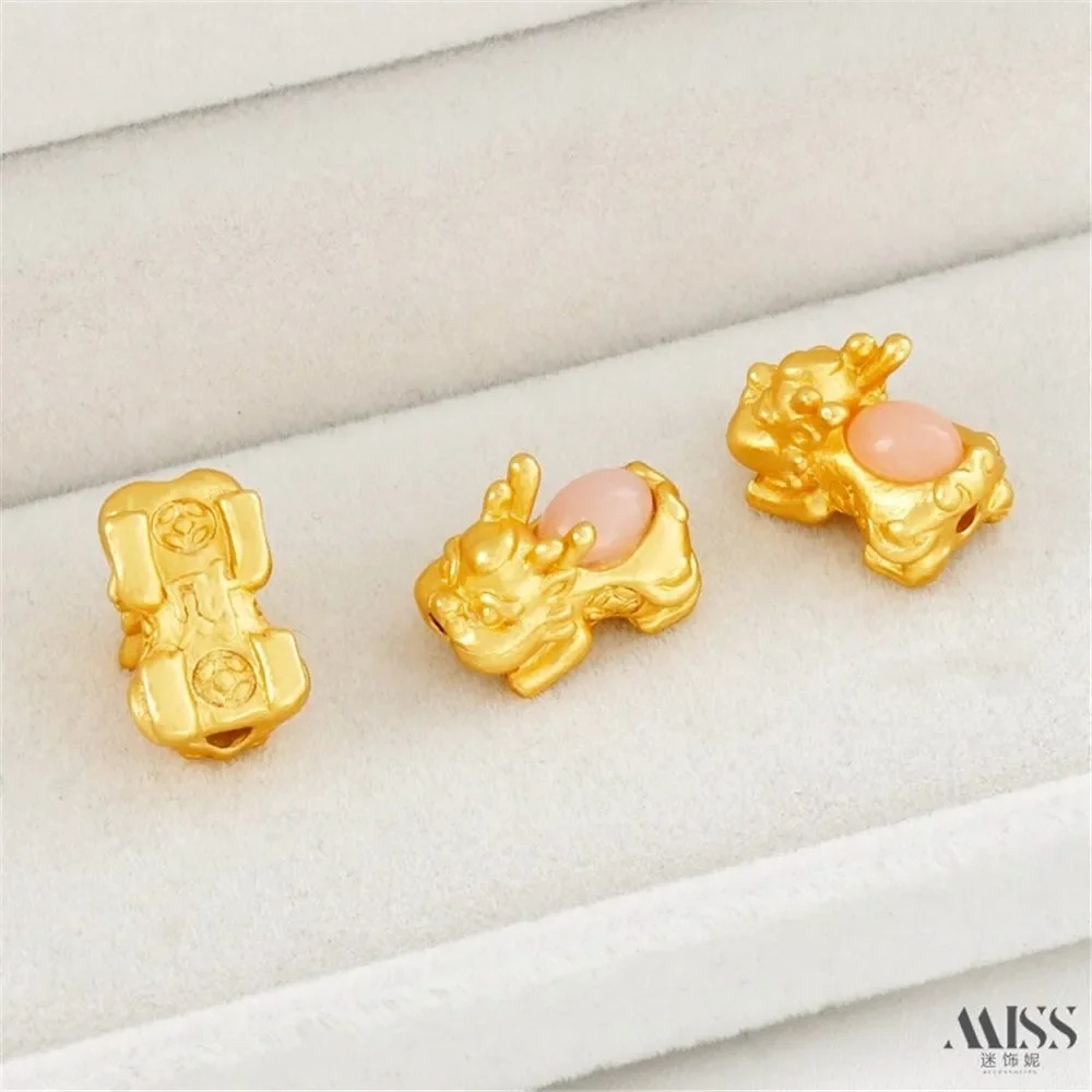 18K 금도금 무광 금 보석 재물운 픽시우 관통형 펜던트 분리형 비즈 DIY 팔찌 쥬얼리 액세서리