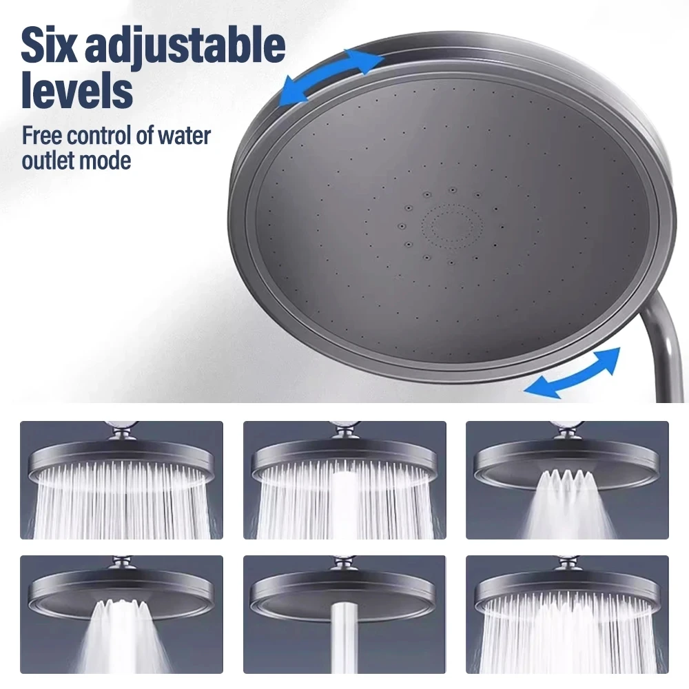6 Modes Big Panel Large Flow High Pressure Ceiling Mounted Shower Head Rainfall Water Saving Faucet Supercharge Top Showerhead 3