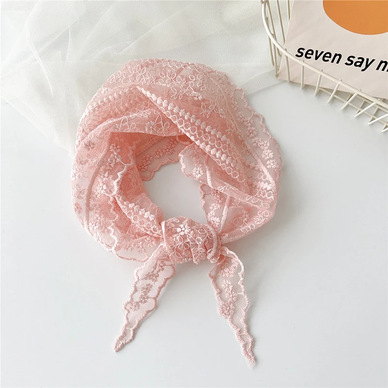 

Women Lace Sheer Thin Scarves Embroidered Small Shawl Crochet Flower Neck Scarf Floral Transparent Handmade Triangle Scarf