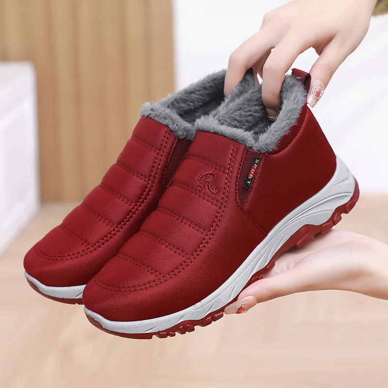 

Winter Warm Women Boots 2023 Plush Fur Low-Top Couple Boots Non-Slip Solid Slip-On Casual Sneakers Fleece Shoes Botas De Mujer