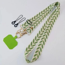 Elegant Pearl Charm Adjustable Crossbody Phone Lanyard with Card Holder and Anti - Lost Design - Cotton and linen (Green)
