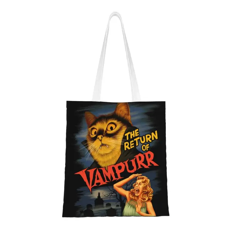

Custom The Return Of Vampurr Cat Shopping Canvas Bags Women Durable Groceries Tote Shopper Bags