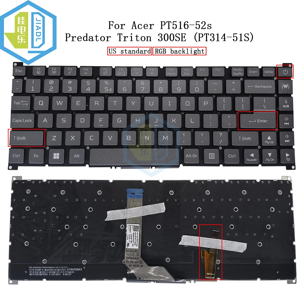 Teclado Retroiluminado Rgb para Acer Predator Triton Inglês Eua Pt51652s Pt516-51s 300se Pt314-51s Sg04p-p12e3l