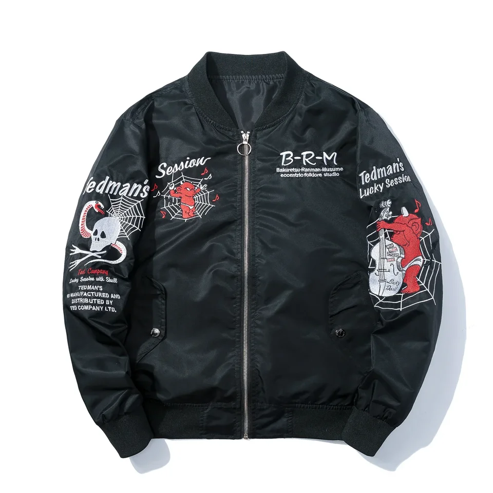 Winter Pilot Jacket Embroidery Skulls Anime Bomber Jacket Men Hip