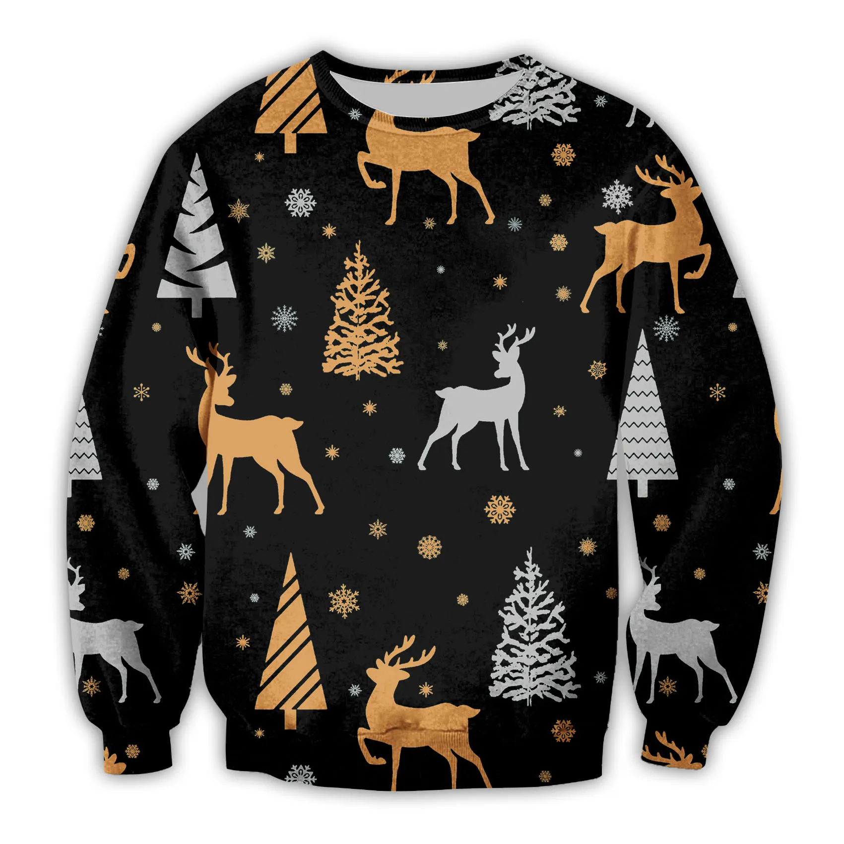 2023 Autumn/Winter Sweater Christmas Round Neck Sweater Christmas Longhorned Deer Sweater Digital Print Chain Hoodie Sweater