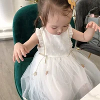 Baby Yarn Dress 2024 Summer New Western Style Summer Dress Girl's Fluffy Yarn Mesh One Year Princess Dress 2