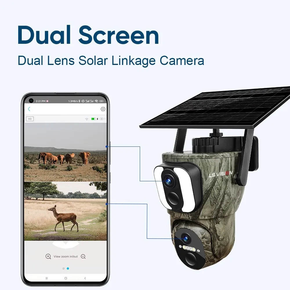 LS VISION 4K  8MP 4G Sim Solar Security Camera Wireless Outdoor WiFi PIR  Detection Waterproof Wildlife Camera Hunting camouflag