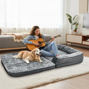 180cm Long Human Size Dog Bed for Adults and Pets to Nap Foldable Calming Pet Bed Plush Cover Orthopedic Sponge Base 1