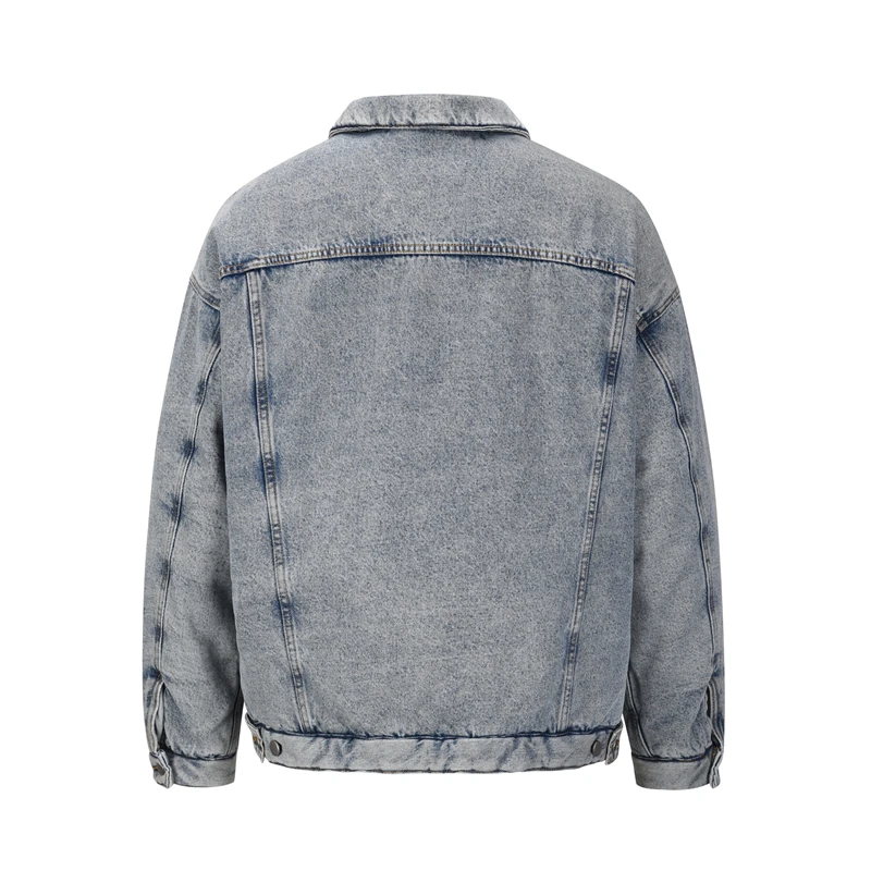 High Street Washed Retro Kanye Jeans Thick Winter Coat Lapel Pockets Oversized Men's Denim Jacket Hip Hop Unisex Windbreaker Top 2