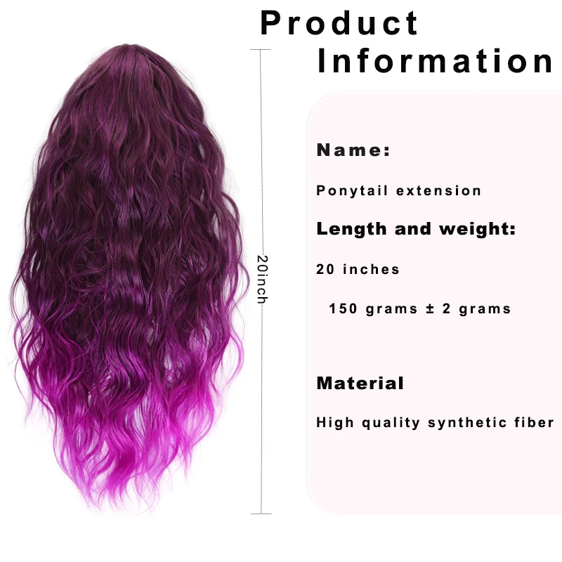 Graduated Color 20 Inch Wave Pattern Heat Resistant Synthetic Tail Extension Hair Accessory for Girls Claw Style Ponytail Wig