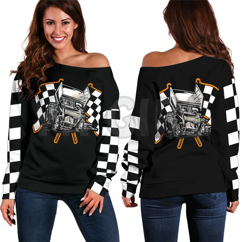 YX GIRL SPRINT CAR RACING 3D Printed Novelty Women Casual Long Sleeve Sweater Pullover