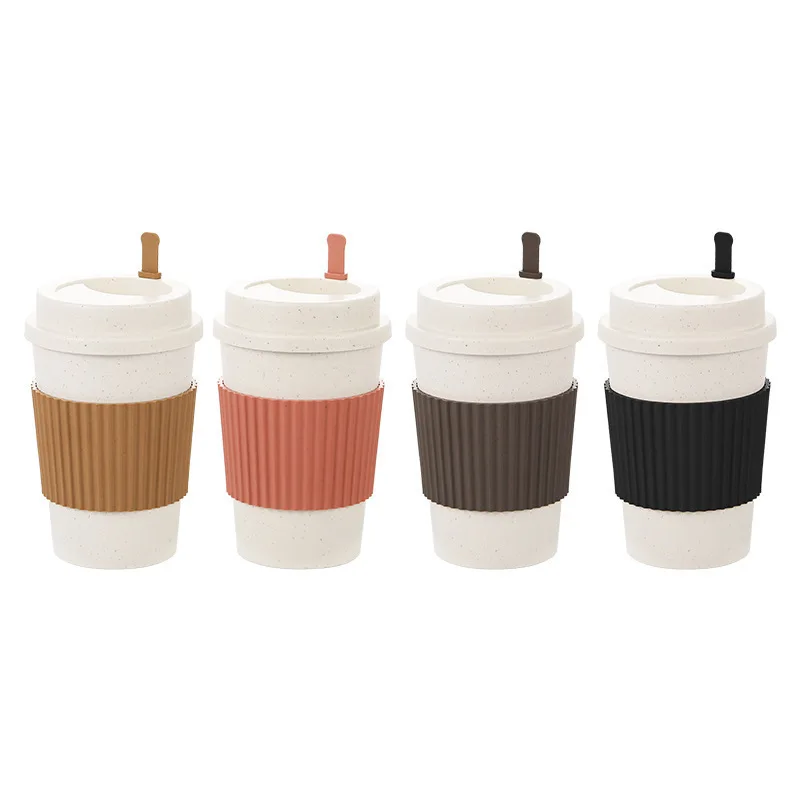 450ML Coffee Cups With Lids Wheat Straw Reusable Portable Coffee Cup  Dishwasher Safe Coffee Mug Coffee Tea Travel Cups