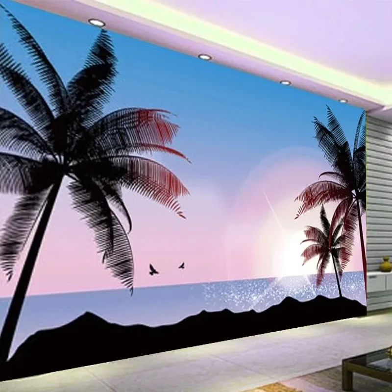 Custom Mural Wallpaper 3D Coconut Tree Beach Seascape Romantic Fashion Wall Painting Living Room TV Sofa Bedroom Background Wall