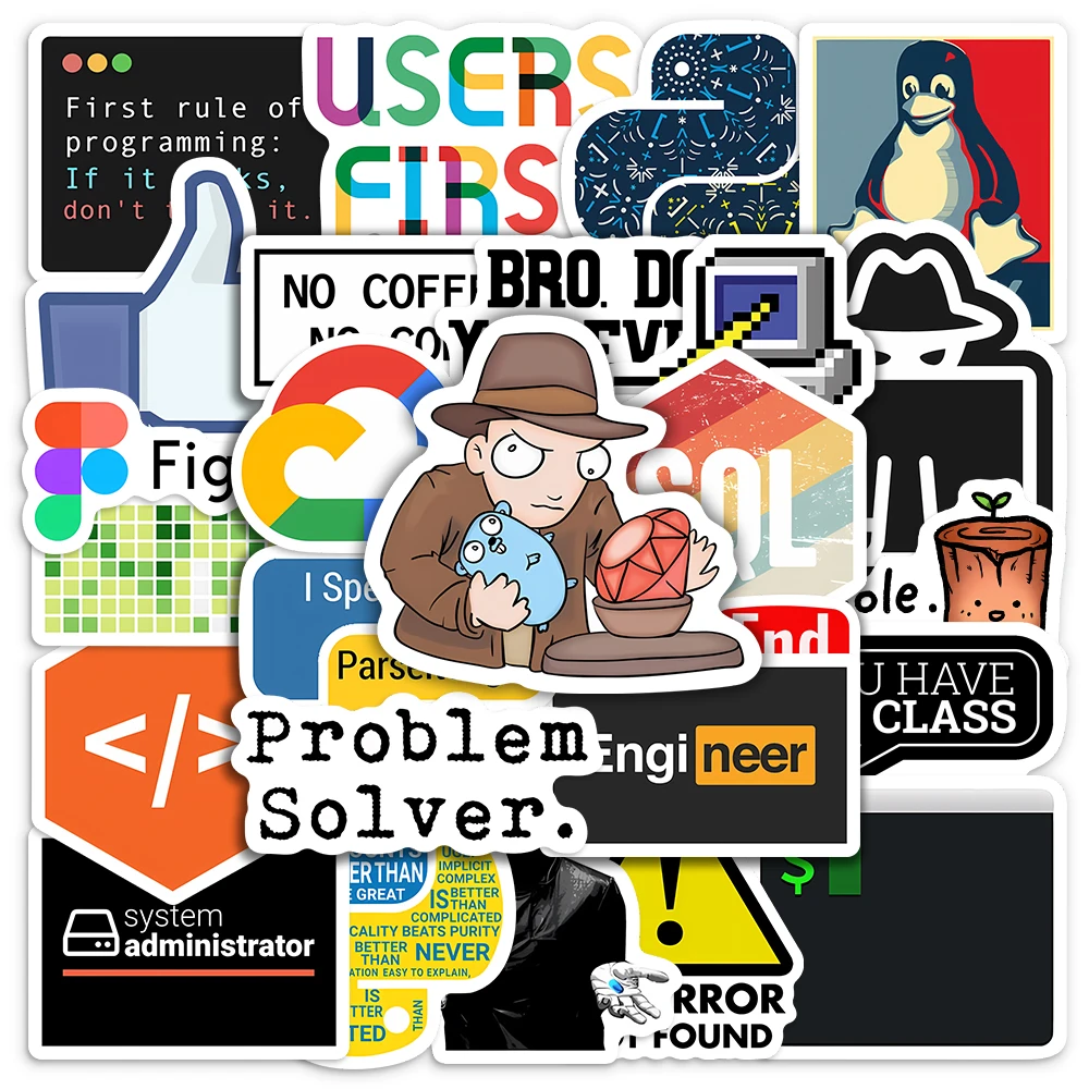 Geek-Themed Waterproof Programming Stickers for Laptops, Luggage, and Phones