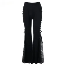

Casual Loose Suspenders Side Flared Pants Women Spring and Summer Plus Size Black Flared Pants Stitching Lace Sexy Dance Pants
