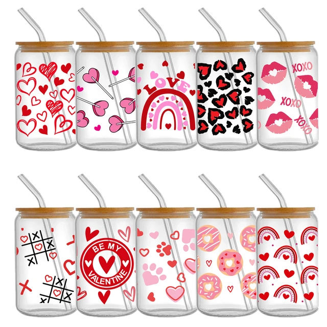 Valentine Day Print 3D UV DTF Cup Wrap Transfers Stickers Labels Durable  Waterproof Logo for 16oz Glass Cup Bottles Wrap - AliExpress