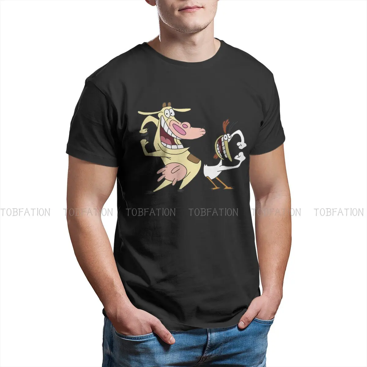 Happy Butt Touch O Neck Tshirt Cow And Chicken Animation Comedy Fantasy Pure Cotton Classic T Shirt Uomo Abbigliamento Grande Vendita
